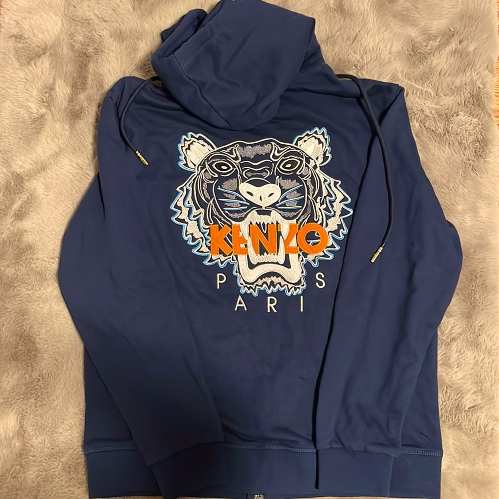 Authentic Kenzo Paris Tiger Blue zip-up Hoodie